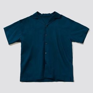 NWT Peacock Blue Cuban Collar Linen Blend Shirt
